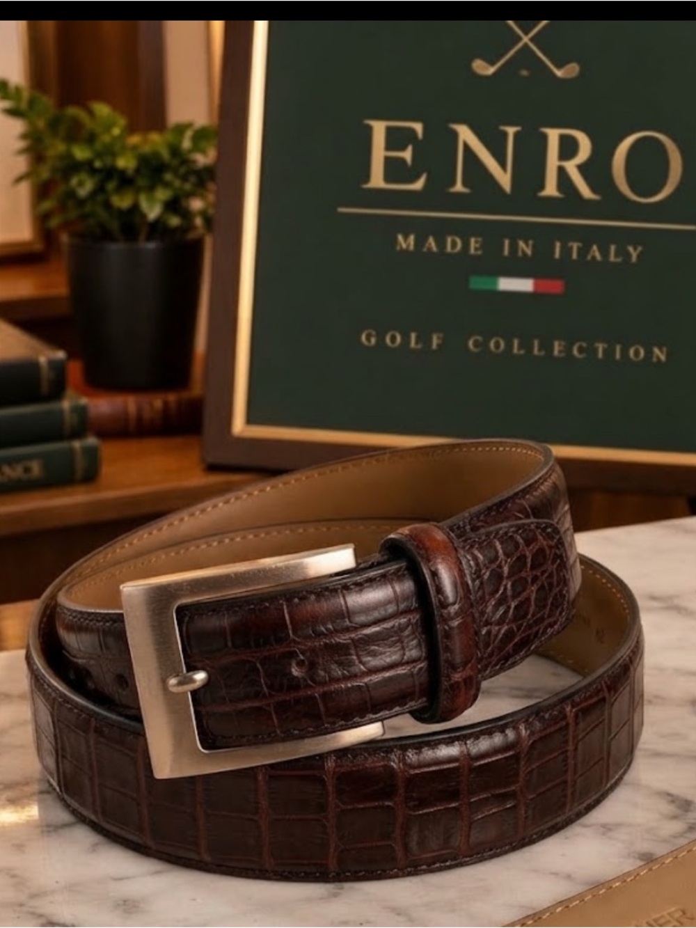 Enro Italian Made Brown Croc-Embossed genuine Italian Leather Belt size 42